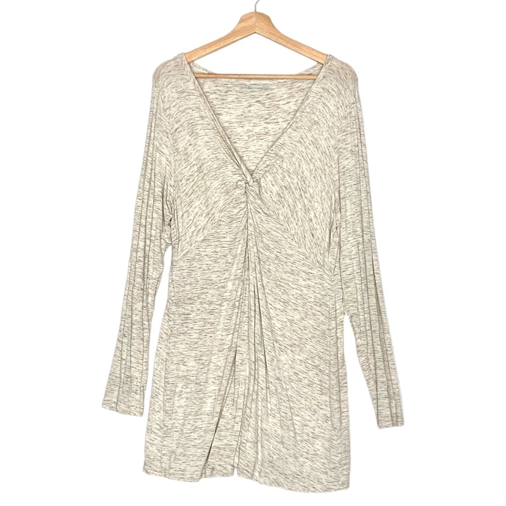 Soft Surroundings Long-Sleeve Knit Tunic Top Twist Front Detail Gray Size Large